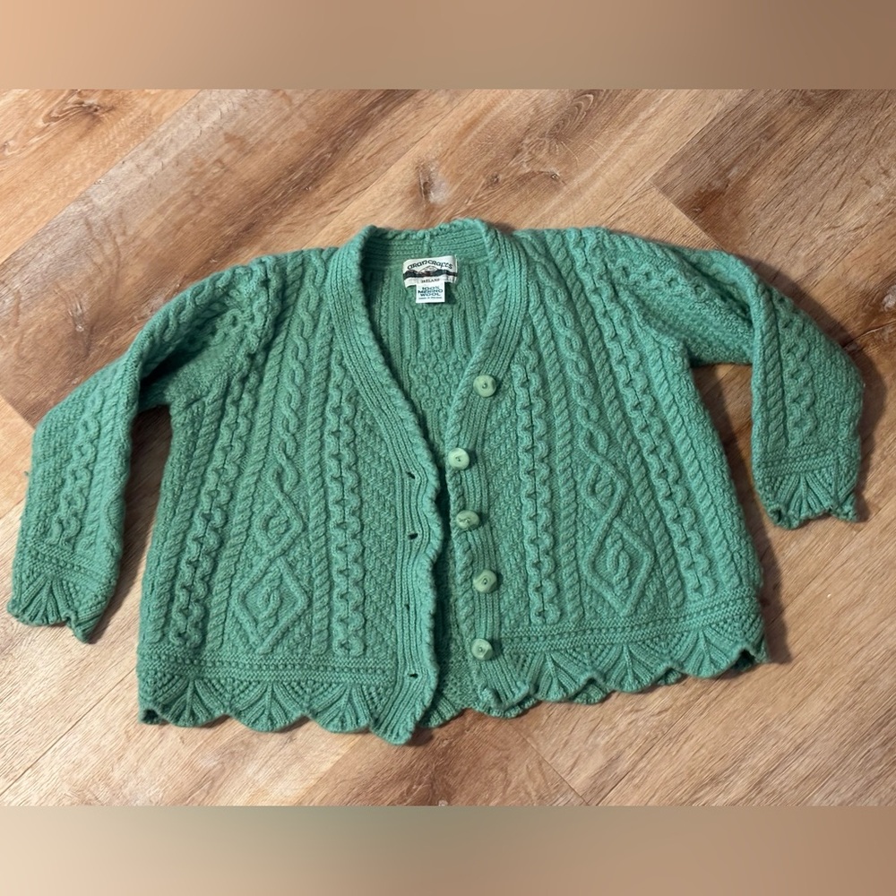 Aran Crafts Green Cable Knit Cardigan Sweater - Picture 1 of 10